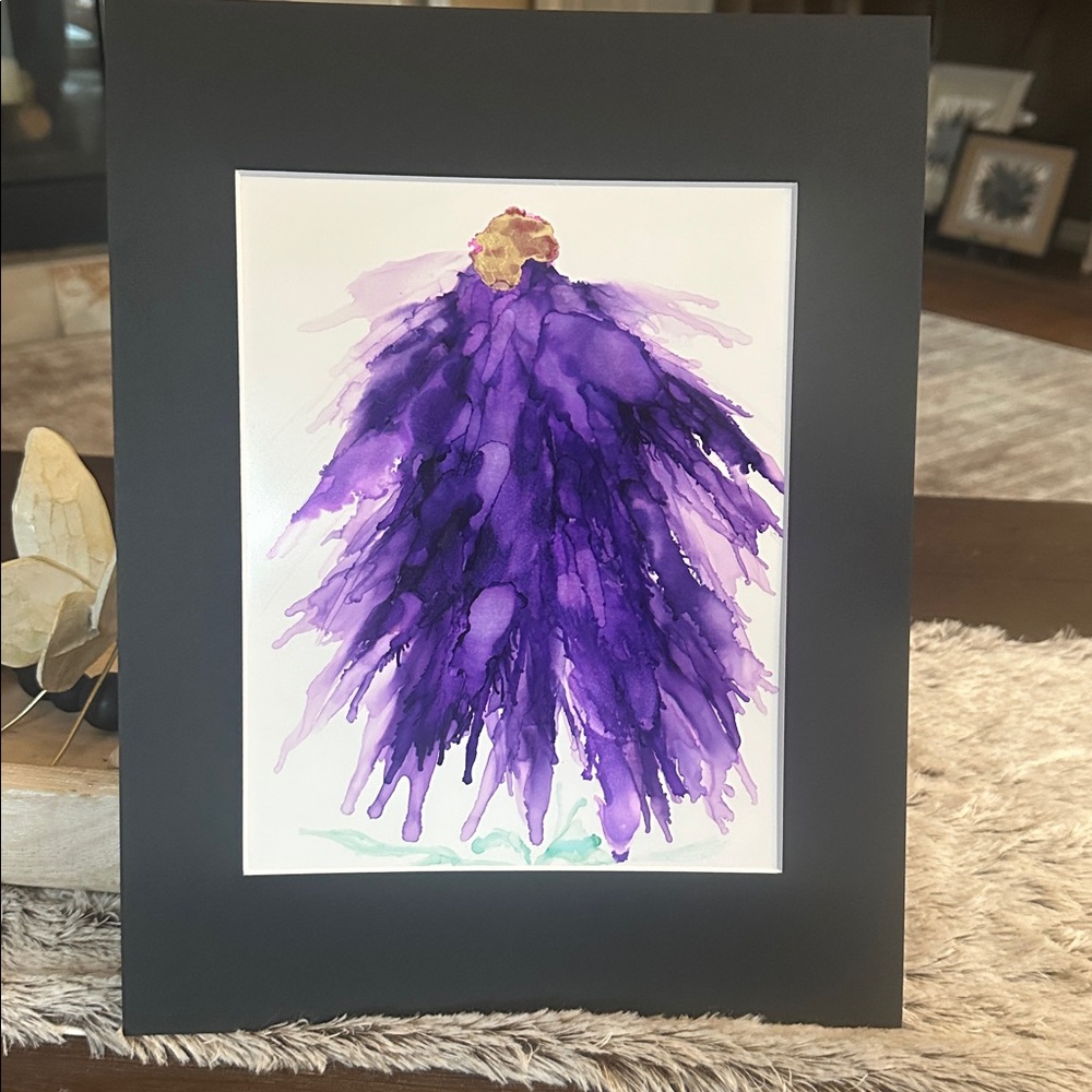 Hand crafted original abstract botanical purple alcohol ink wall decor painting